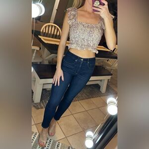 Perry Walker Collective Purple & Yellow Silk Floral Smocked Ruffle Sleeve Top